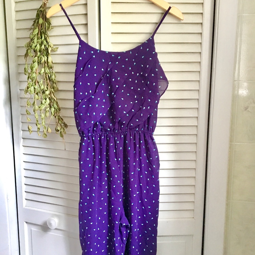 {Vintage 80's} Mini Strap Sheer Purple Jumpsuit - Picture 8 of 8